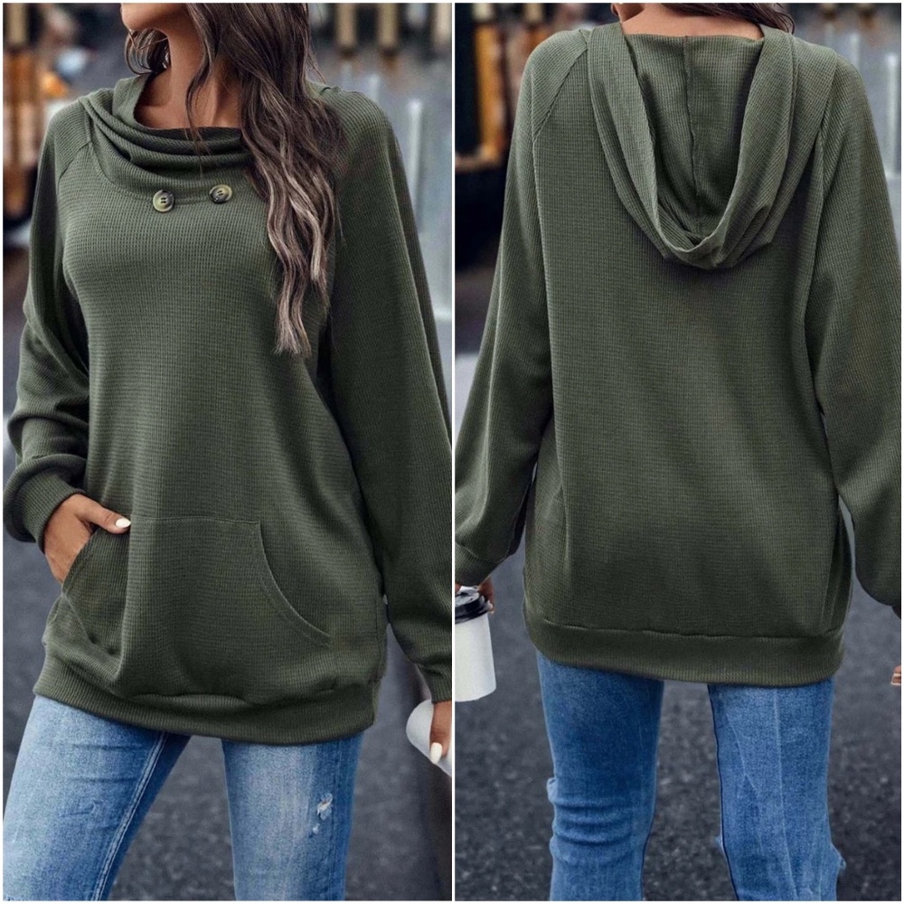Olive Green Women's Buttoned Hoodie Sweater